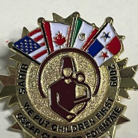 2009 SAHIB Potentate Oscar Cloutier We Put Children First Flags Lapel Hat Pin - Picture 3 of 8